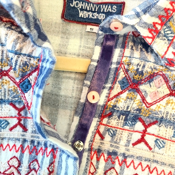JOHNNY WAS Workshop Freddie Plaid Embroidered Flannel Button Down Shirt - Picture 12 of 12